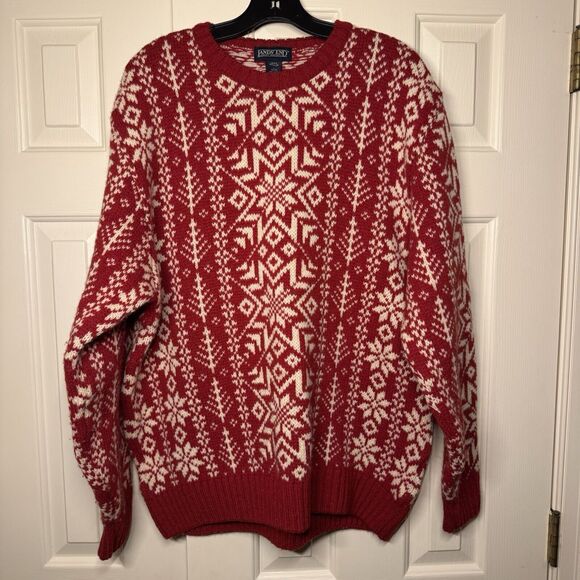 Lands' End Other - Vintage Scotland Lands' End Large (42-44) Wool Sweater Red White Pullover Mens